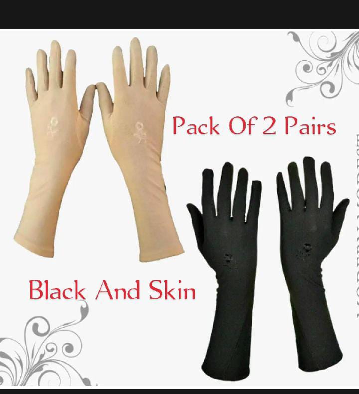 Ladies Hijab Gloves - Pack of 2 - Black and Skin Colour